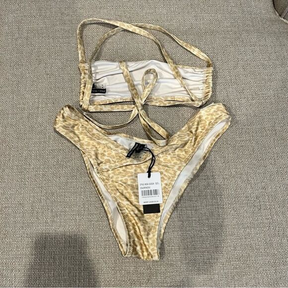 Kendall & Kylie Women’s Gold Rouched Bandeau Bikini Top/ Bottom Size L NWT - Picture 12 of 16